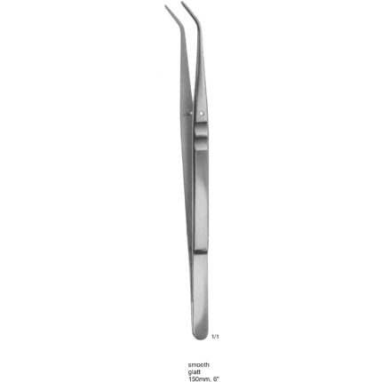 Angled dressing cotton pliers 150mm smooth stainless steel dental tweezers for handling dressings and cotton pellets.