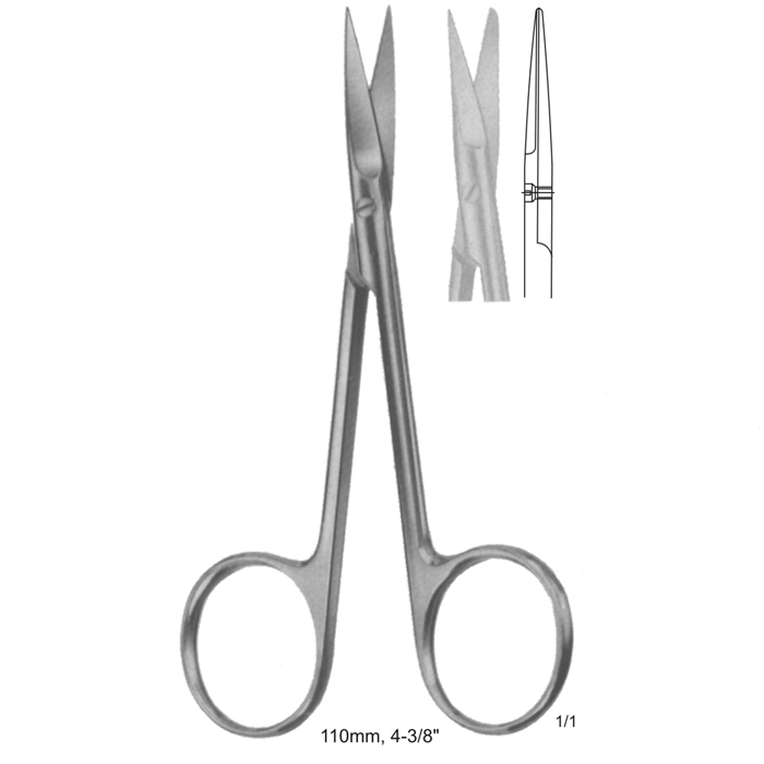 Gum Scissorss 110mm 4-3-8 Straight gum scissors with fine, sharp blades and ring handles, 110mm (4-3/8 inches) in length.