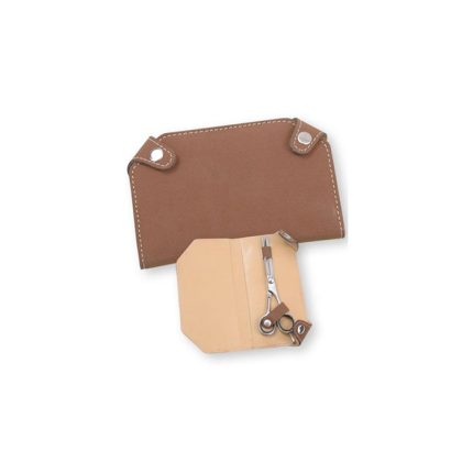 Brown leather manicure case with stainless steel grooming scissors inside