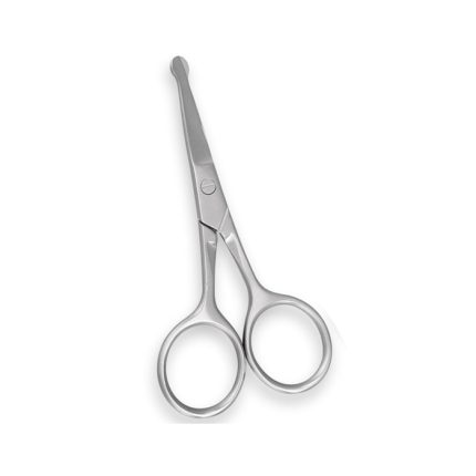 Stainless steel nose scissors with rounded safety tips and ergonomic finger loops.