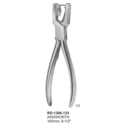 Ainsworth rubber dam punch, 165mm (6-1/2"), stainless steel dental instrument used for punching holes in rubber dams during restorative and endodontic procedures.